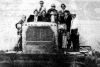 Politicians of the day on the Caterpillar bulldozer that broke ground for the construction of the North Frontenac Arena in 1975 - Bruce Kennedy, Marcel Giroux, Arthur Goodfellow, Kenneth Stinson, Howard Gibbs, Howard Love, R.M.Bourrassa and Kaye Cousins