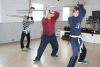 Robert MacLeod runs Benjamin and Anna Tucker through a series of thrusts and parries at the Bellrock Hall, as part of his ongoing series of German longsword classes.