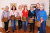 L-r: Jill, Nancy, Cheryl, Marilyn, Ruth, teacher Lene Rasmussen, and Ankaret Dean with their naturally colorful finished baskets.