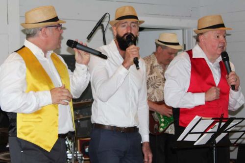 The Kings Town Tenors, (from left) Danny Young, Tim Torgersen and Jack Francis singing up a storm in the Bellrock Hall Sunday. Photo/Craig Bakay