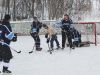 Bradshaw Woodchoppers goalie Andy Robinson faced a flurry of shots and a flurry of snow Saturday morning in Tichborne. Photo/Craig Bakay