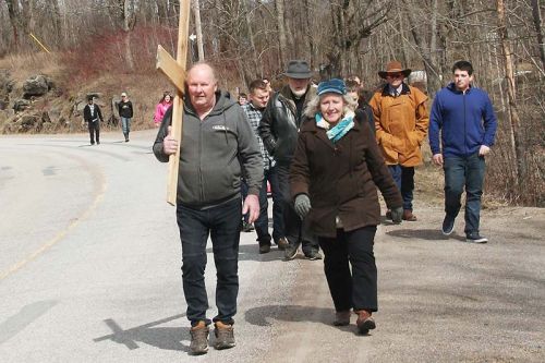 A large group reenacted Christ’s Passion Walk from Matsons’ Farm to the United Church in Arden on Good Friday, a distance of nearly 3 kilometres. Photo/Craig Bakay