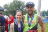 Brittany McEachern and Jeff McCue, the two first place finishers of the Olympic triathlon event in Sydenham on July 13