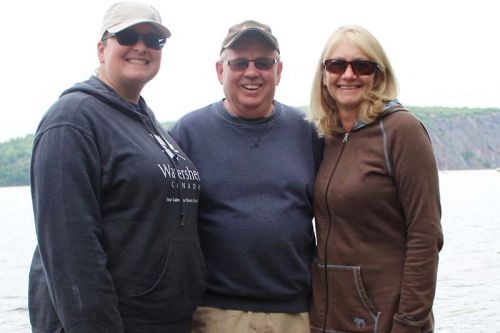 From left, Melissa Dakers of Watersheds Canada, Vern Haggerty, Mazinaw Lake lead steward and Mazinaw Property Owners president Francine Bates spent two days adding fish structure in both the Upper and Lower Mazinaw Lakes.