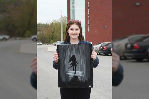 Vanessa Pagniello-Renfrey sold her acrylic on canvas, The Warrior, at GREC’s first ever Expo Tuesday in Sharbot Lake. Photo/Craig Bakay