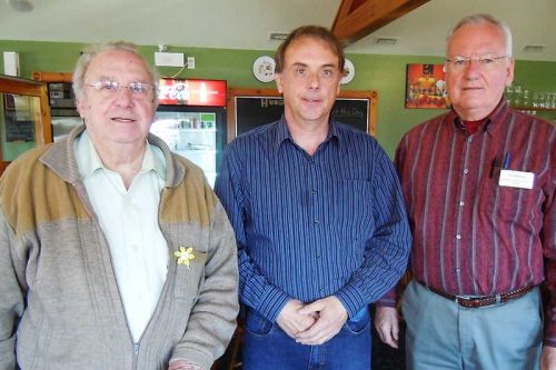Marcel Giroux, Dave Smith and Tom Dewey at the Business Over Breakfast meeting in Sharbot Lake