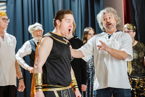 Ryan Michie as Pharoah and Marc Giroux as Joseph in NFLT's production of Joseph and the Technicolour Deamcoat