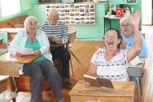 Joan Hollywood has the answer as she, husband Rudy, Lois and Richard Webster reminisced at the old Bradshaw School Saturday