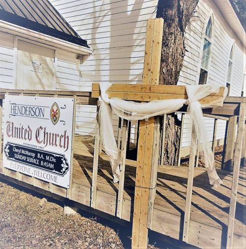 Photo - Henderson United Church responds to student clergy Cheryl MacMurry’s request to place Easter crosses in front of the area churches.