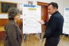 MTO project manager Chris Kardassis speaks with Arden resident Sarah Hale at the information session on October 18 at Kennebec hall regarding the Salmon River Bridge replacement study/plan