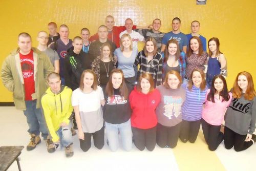 Some of the over 50 students at Sydenham High School who cut their hair in support of fellow SHS student Sam Eastman