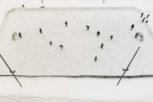 Wade Leonard’s Above and Beyond drone program at GREC produced this aerial image from the broomball tournament. Photo/submitted