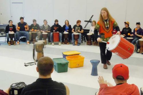 Leo Brooks led a drum circle at GREC in Sharbot Lake