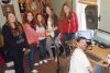 SHS students Chelsea Thomas, Violet Skuce, Melanie Kennedy, Hanna Smail and Jordyn Gillies-Payne with Jason Silver at his home recording studio in Sydenham