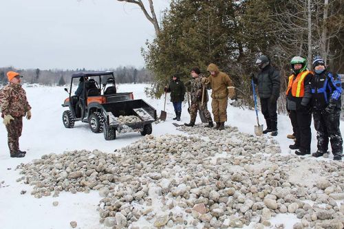 The rocks were deposited off two different islands (known walleye spawning beds) on the ice and will to the bottom when the ice melts in the spring.