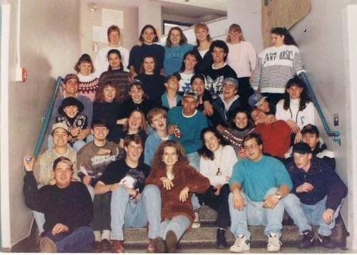 Graduating Class 93-94 sitting on “The Senior Steps".