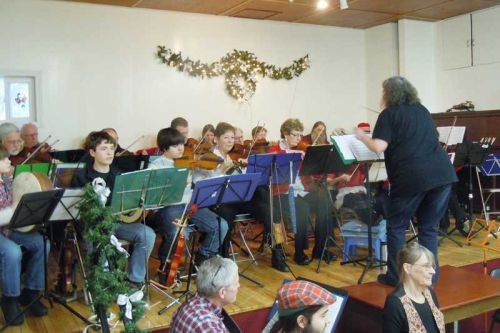 Cindy McCall leads the Blues Skies Fiddle Orchestra at their annual New Years Extravaganza concert in Maberly on January 5.