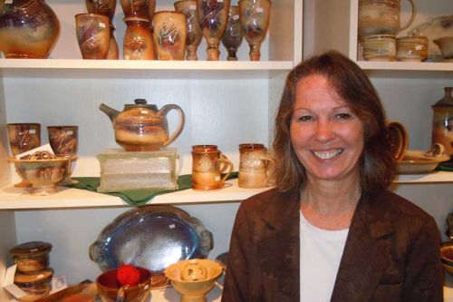 Potter Anne Chambers and some of her functional work at her home/ studio in Brooke Valley