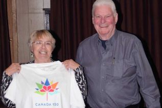 Mayor Frances Smith and Bill Bowick with Canada150 T-shirt