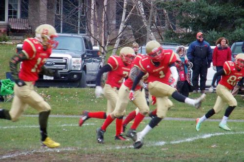 One of Golden Eagle Mike Bashall's long punts at Sydenham's EOSSAA opener against Brockville's Red Rams