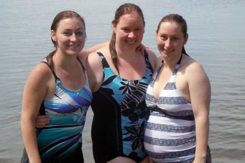Becki, Theresa and Katie, (the Procter sisters) arrive at Oso beach following another successful 3 km Swim Of Hope
