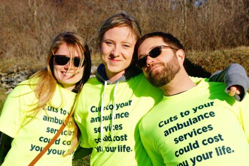 Members of OPSEU Local 462 gathered outside the Frontenac County offices in the bright sunshine in advance of the April 17 council meeting. courtesy Lise-Anne Lepage-McBain.