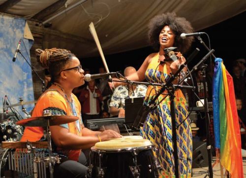 Magdelys Savigny and Elizabeth Rodriguez of OKAN - with Miguel de Armas, were one of the highlights of the Blue Skies festival last year. The Clarendon fetival site will be quiet this August long weekend