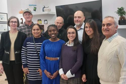 L to R: Jennifer Harford Heiderich, Robert Hoffman, Suhki Kaillon, Dr. Doneisha Dod, Dr. Peter Bell, massage practioner Rina Thibault, RMT Frank Carone, Dr, Gian Kaillon, Jas Kaillon.