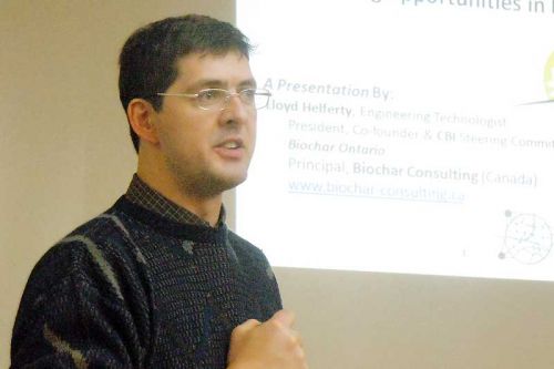 Lloyd Helferty of Biochar Ontario spoke at the Maberly hall on March 22