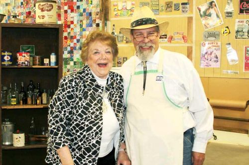 Guest speaker Mary Cook and 'storekeeper' Larry Leeson, photo Katie Ohlke