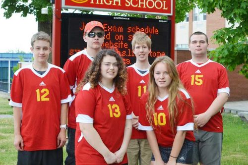 SHS Special Olympians Adam Rose, John Paul Kehoe, Ethan Young, Ed Burley, Hannah Harding-Frazer, and Dominique Hannah