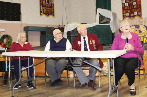 From left: Meritta Parks, Verna Andrews, Lion Red Emond and Rose Merkler at the Land O’Lakes Lions Hall in Northbrook Sunday night. Photo/Craig Bakay