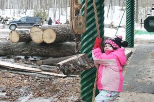 Amélie St. Denis found the block and tackle to her liking at the Matson Logging Camp last Sunday.