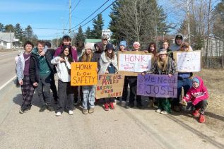 Students at North Addington Education centre have been protesting the suspension of staff member Josh Goodfellow after last weeks incident at the school. Photo: Ainzleigh Flagler