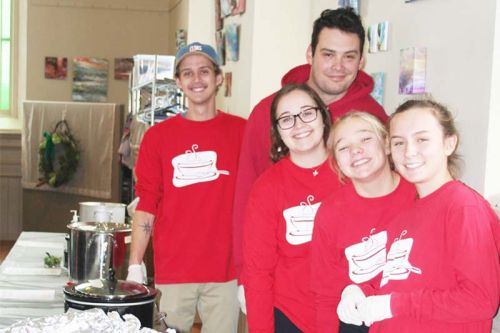 The red-shirt volunteers served up 21 flavours at the 12th annual Vision Soup fundraiser in Sydenham on the weekend. Photo/Craig Bakay