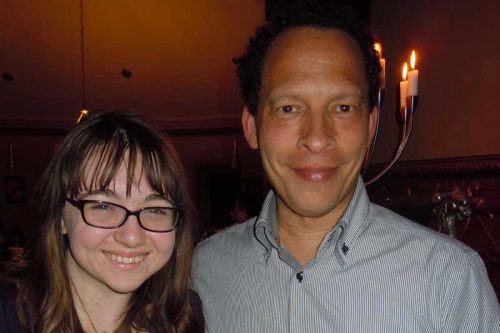 Young writer Hannah Ellsworth with award-winning author Lawrence Hill at Wintergreen Studios